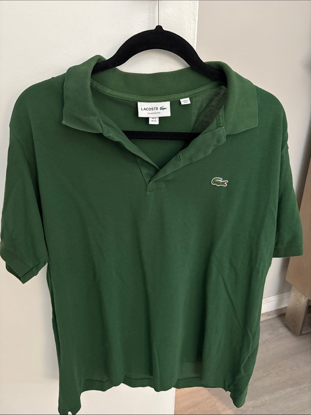 Lacoste Green Short-Sleeve Pique Polo with Crocodile Logo